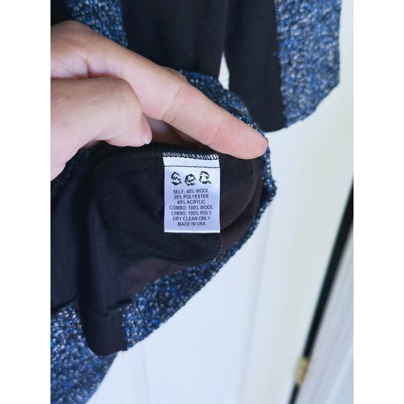Sea New York Wool Tweed Sheath Dress 4 Blue Black Career Designer Classic French - Picture 5 of 5